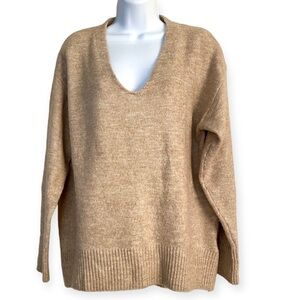 Tan Classic V-neck Sweater Small Neutral Modest Oversized Old Money Minimalist